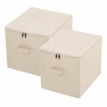 Gran caja de almacenamiento plegable con tapa y asas, juego de 2, color beige