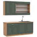 Cocina Compacta para Solteros, Vicco Fame-Line, Combina con Módulos Adicionales, 140 cm, Sin Encimera, Estilo Country Verde-Oro/Roble Dorado