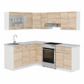 Cocina Esquinera Flexible de Vicco con Acabado Blanco y Sonoma, 210x60 cm, Diseño Modular con Encimera de Mármol