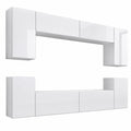 Set de Muebles de Salón Modernos Blancos con Luces LED, 8 Puertas y 6 Estantes, 256cm, Diseño Modular