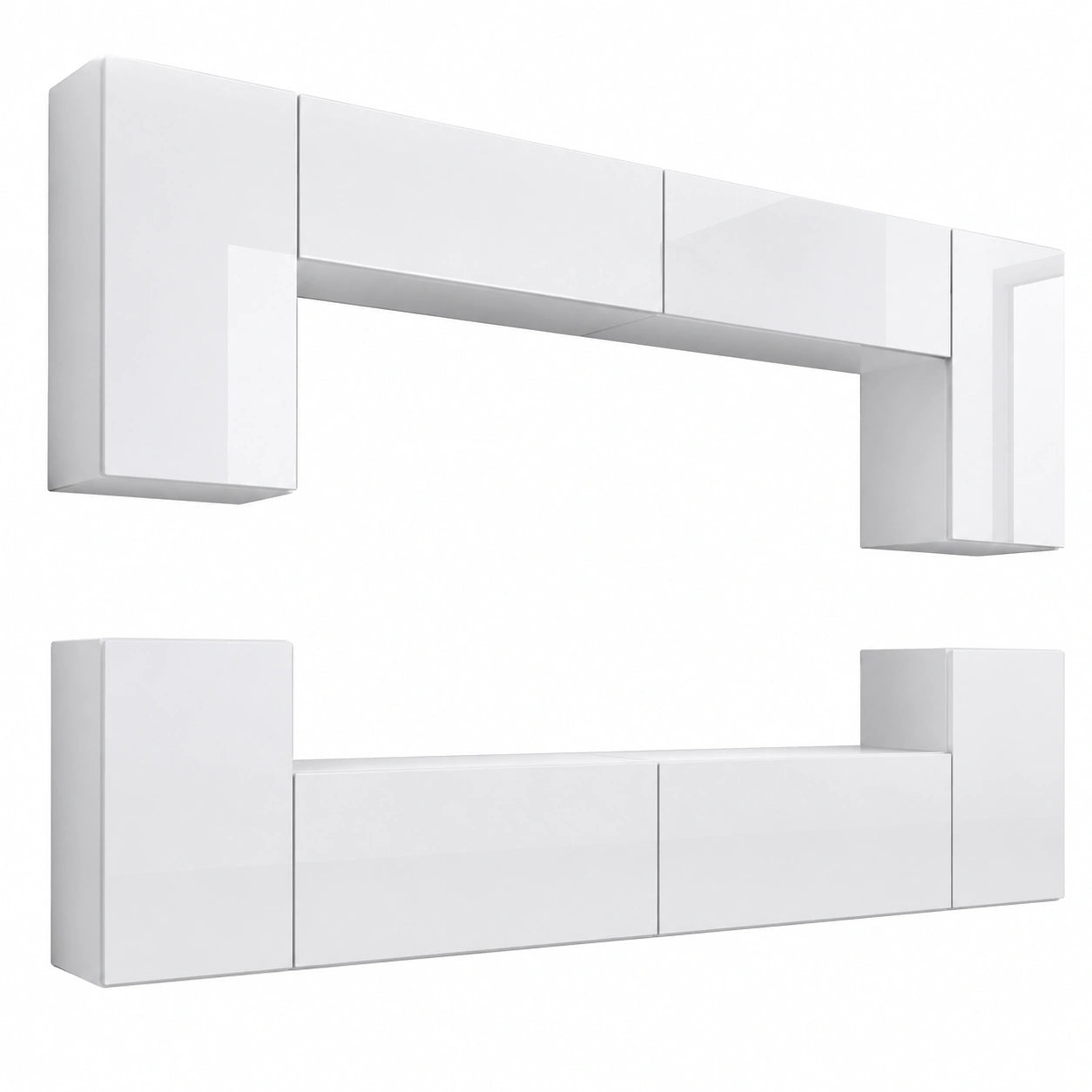Set de Muebles de Salón Modernos Blancos con Luces LED, 8 Puertas y 6 Estantes, 256cm, Diseño Modular