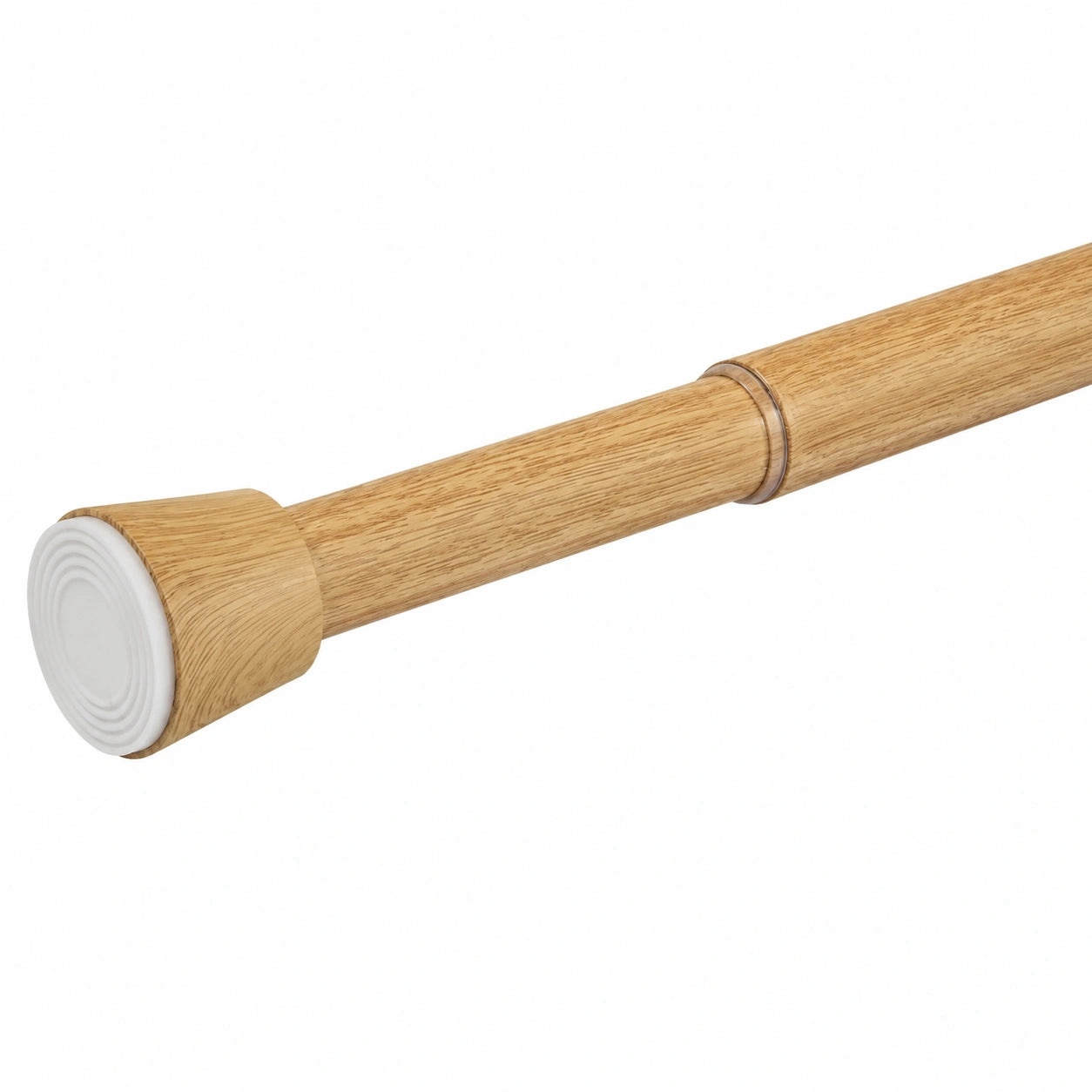 Barra de cortina telescópica extensible de 28 mm en color madera, instalación sin taladro, ideal para cortinas y baños de 50-80 cm