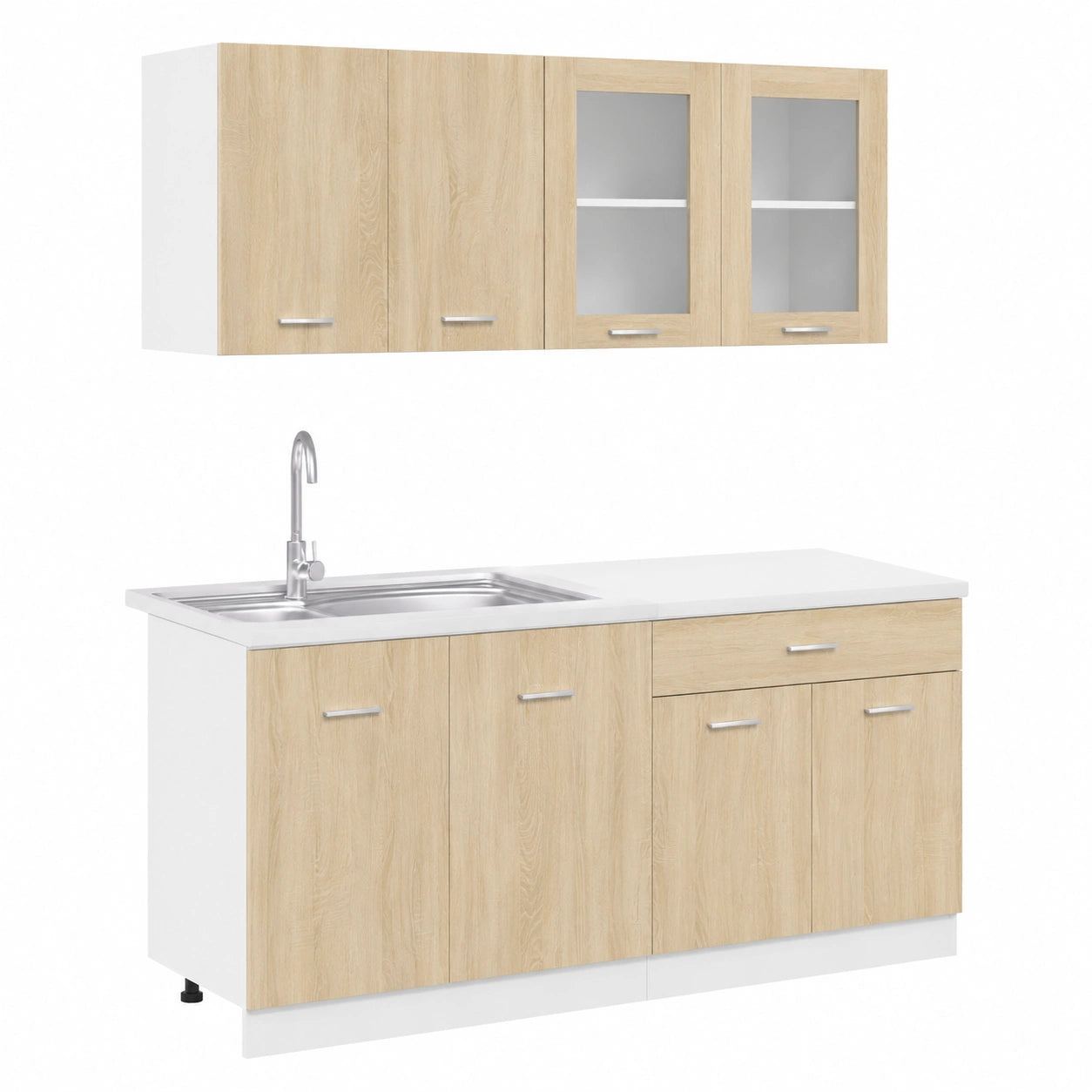Conjunto de Cocina 4 Piezas Blanco Brillante con Módulos y Fregadero