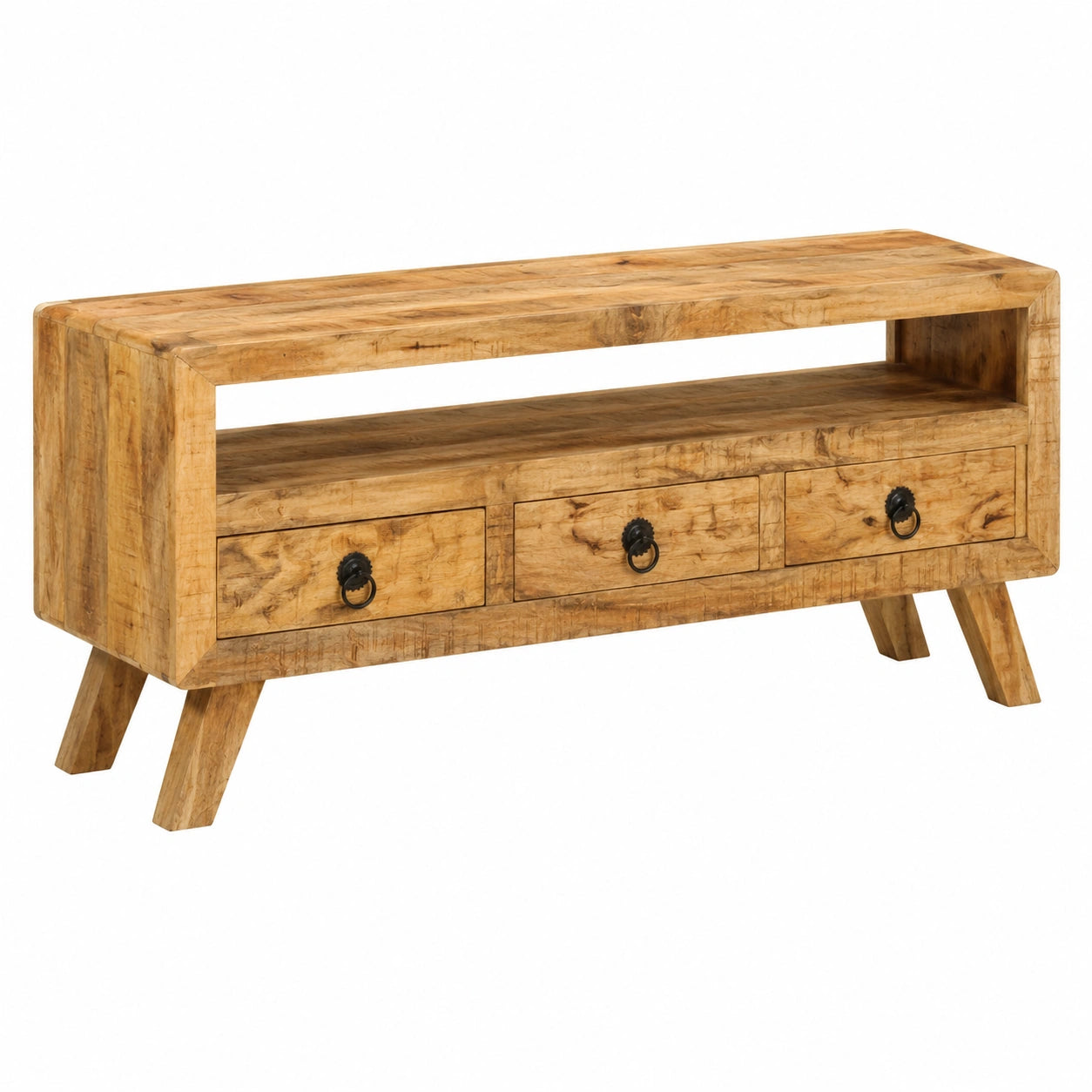 Mesa de TV de Madera de Mango 110x30x40 cm para Salón y Dormitorio
