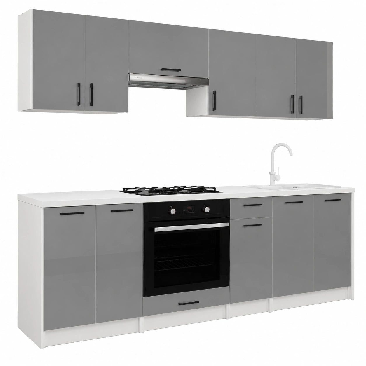 Conjunto de Muebles de Cocina Eliza Gris Brillante 240 cm sin Encimera