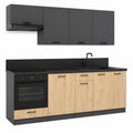 Cocina Modular Completa 240 cm en Grafito y Roble