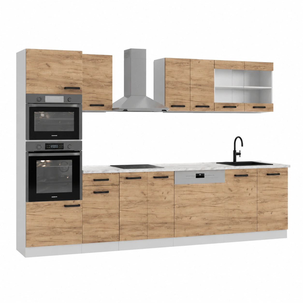 Vicco Cocina Modular R-Line en Roble Dorado, 300 cm sin Encimera, Módulos Ajustables con Patas Regulables
