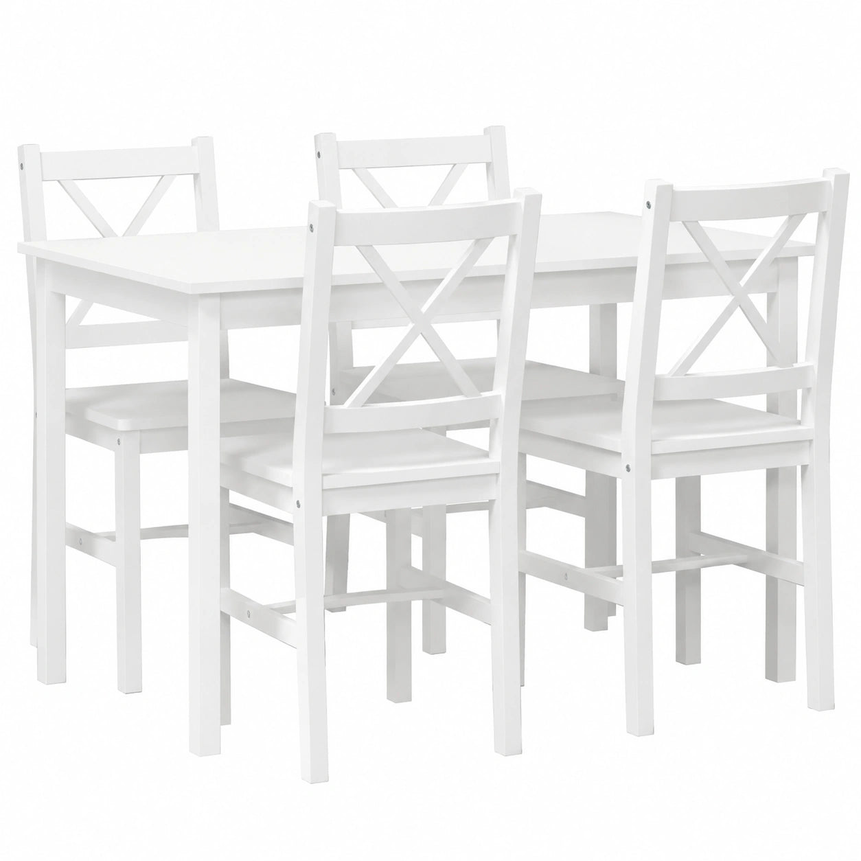 Conjunto de Comedor de Madera Blanca con Mesa y 4 Sillas