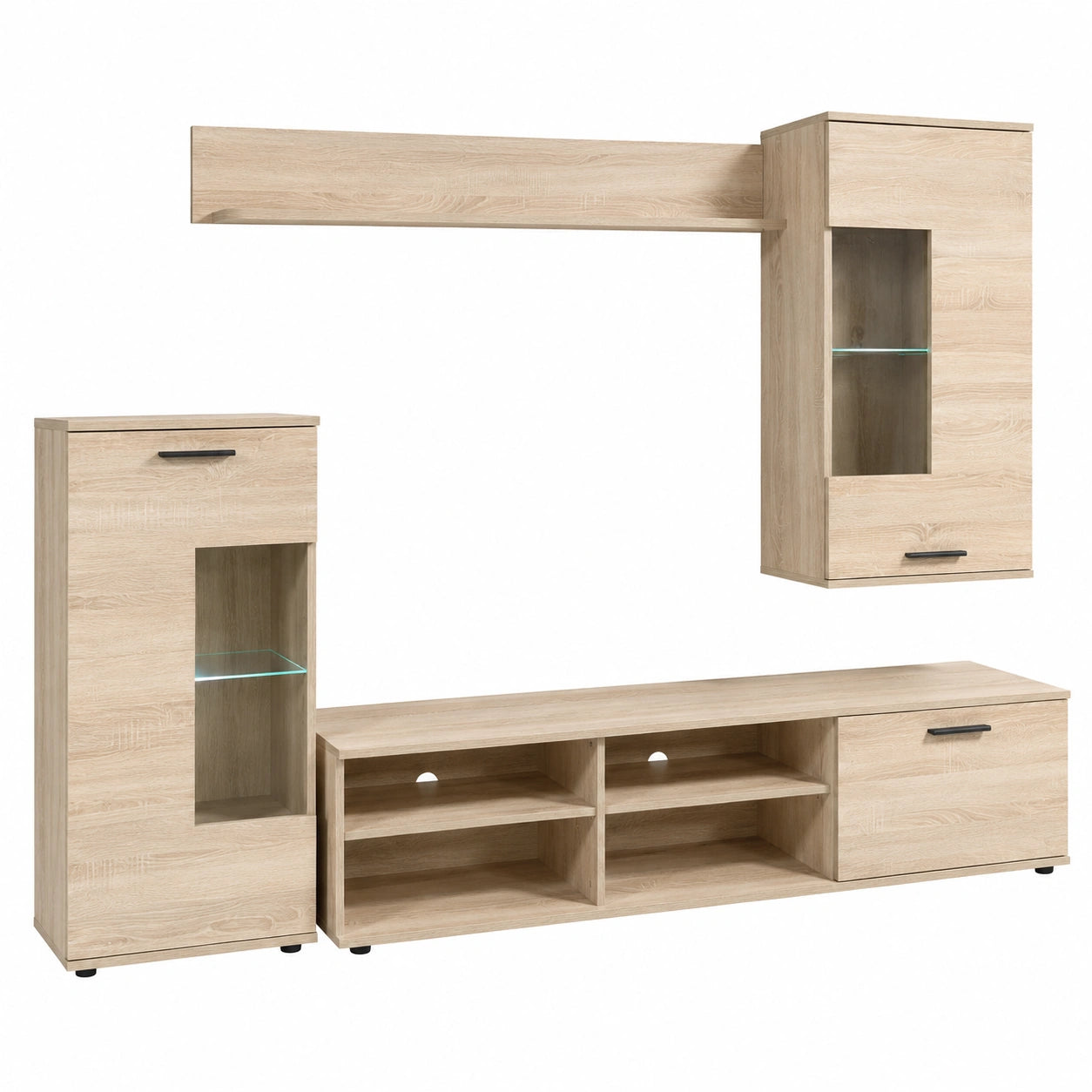 Homey - Mueble de Salón Moderno Alba con Luces LED, Color Cambria, 229x200x38 cm
