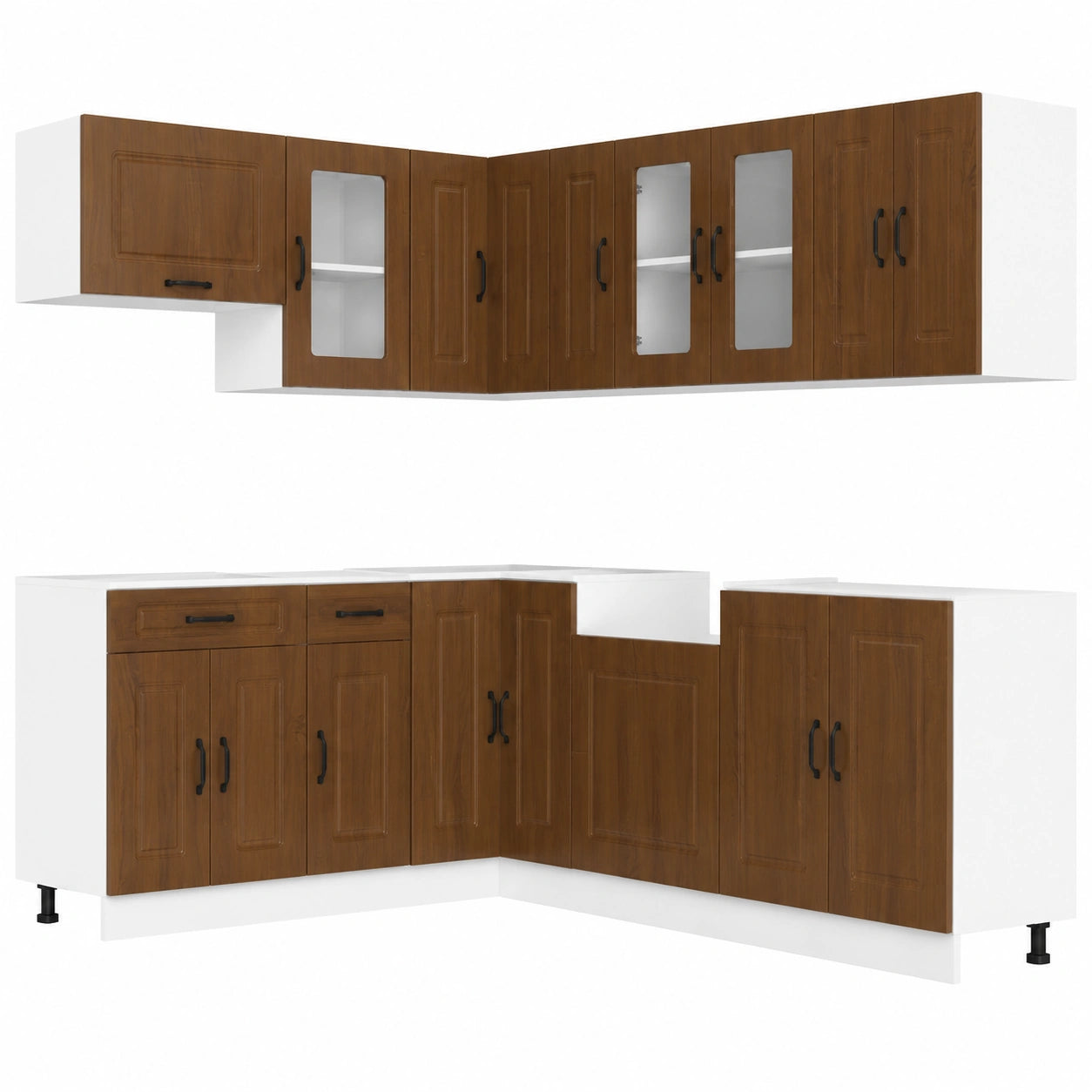 Conjunto de muebles de cocina roble Kalmar marrón, almacenamiento amplio, patas ajustables, fácil limpieza, encimeras compatibles
