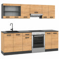 Armario de Cocina Vicco Raul, Roble Dorado/Antracita, 240 cm, Encimera Negra, Modular y Flexible