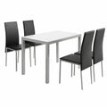 Conjunto de Comedor Moderno con Mesa de Cristal y 4 Sillas, Blanco y Negro