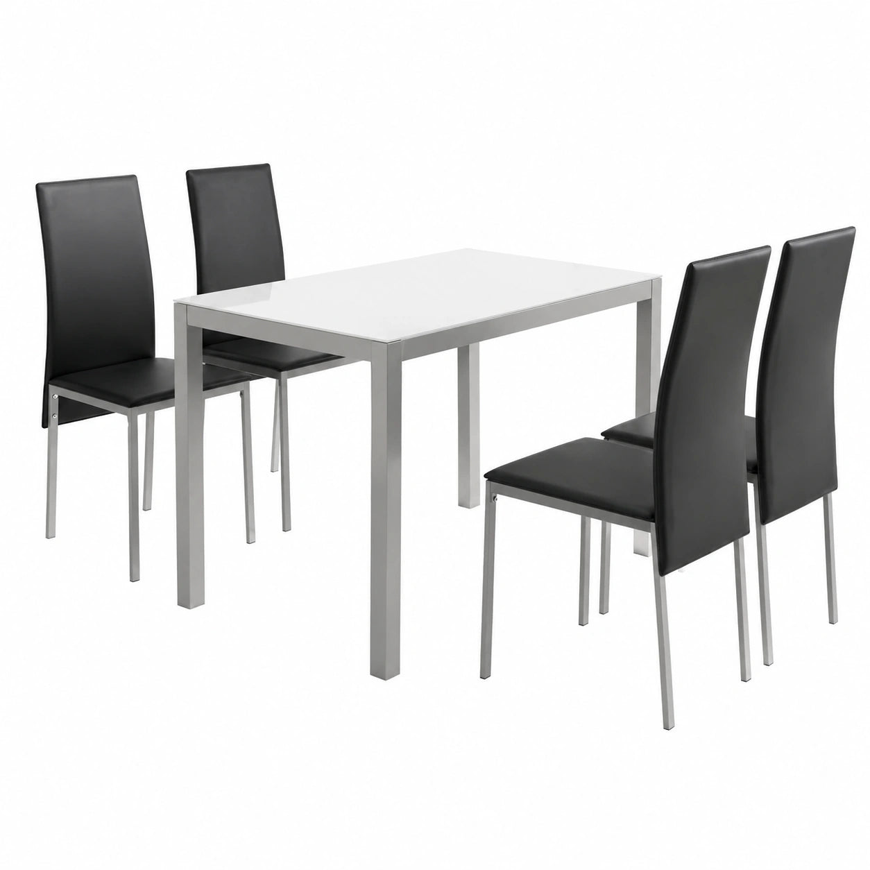 Conjunto de Comedor Moderno con Mesa de Cristal y 4 Sillas, Blanco y Negro