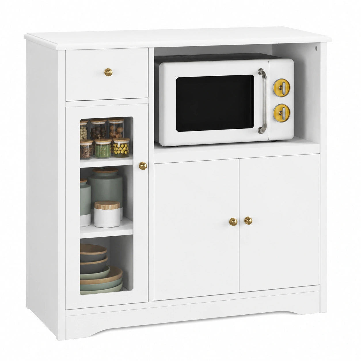Mueble de Cocina Blanco con Almacenamiento y Estantes para Microondas