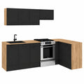 Cocina Esquina 400CM con Encimera de Madera y Negro, 7 Elementos