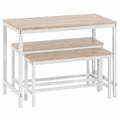 Conjunto de Mesa y 2 Bancos Lisboa Blancos de VS, para Comedor o Cocina, 110x70x75 cm, Estructura Metálica