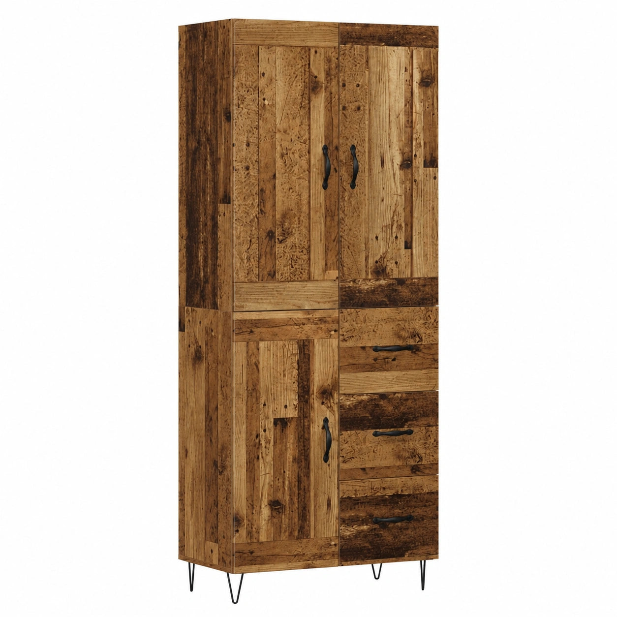Aparador de madera envejecida con cajón y 3 puertas, 69,5 x 34 x 180 cm, ideal para almacenamiento en comedor, salón o cocina