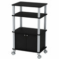 Carro de Cocina 3 Niveles con Ruedas y Armario, Estante para Microondas, Organizador de Madera, 60x40x98cm, Negro