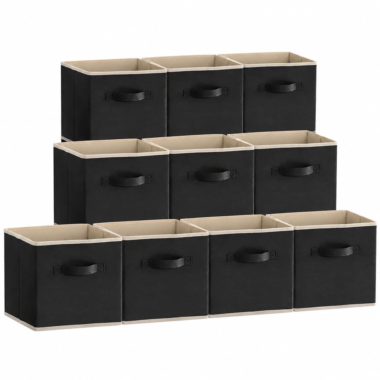 Cestas de Almacenamiento de Tela con Asas, 10 Unidades, 18L, Negro, 26,5x26,5x28 cm - Lifewit