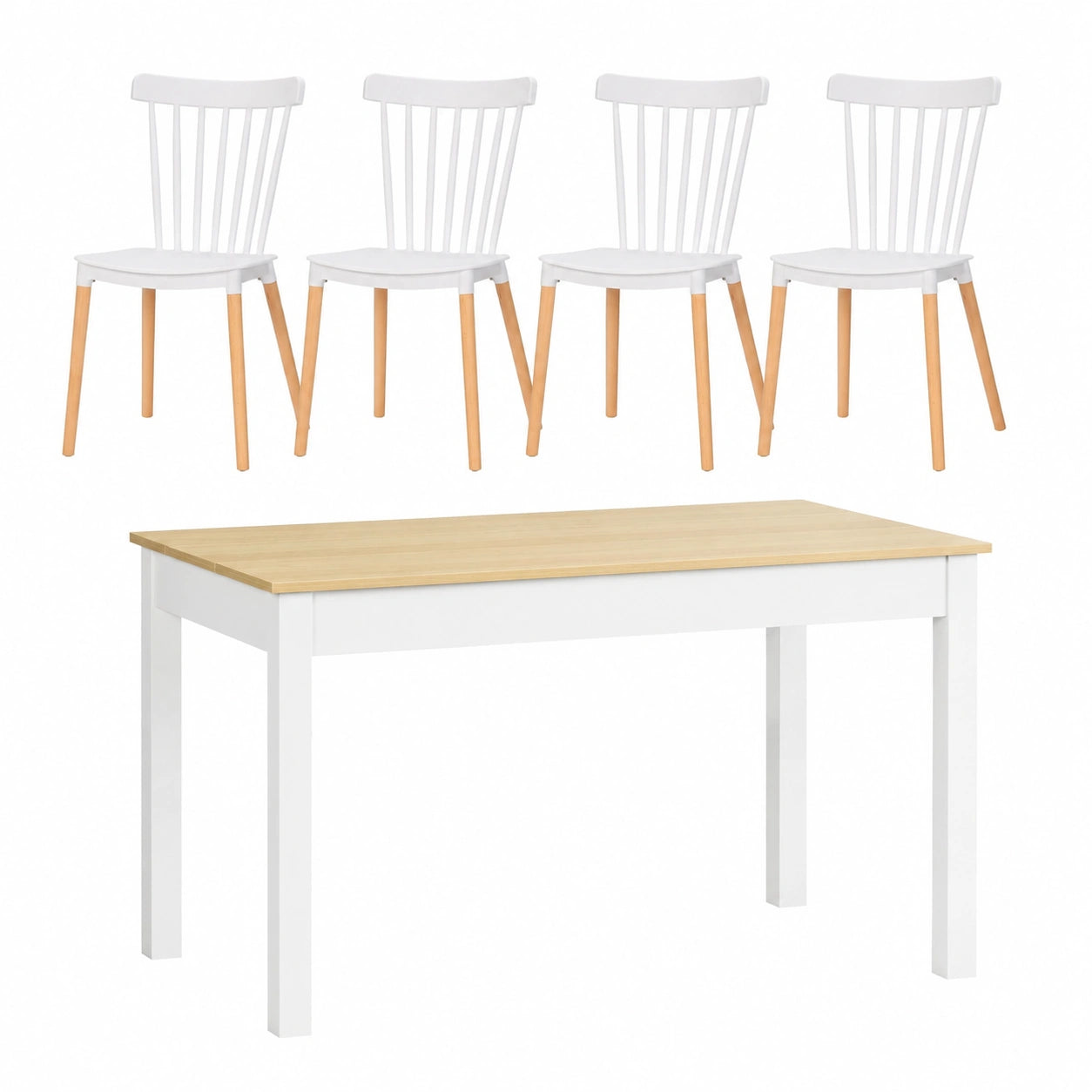 Conjunto de Comedor HOMCOM de 5 Piezas con Mesa y Sillas Modernas Blancas