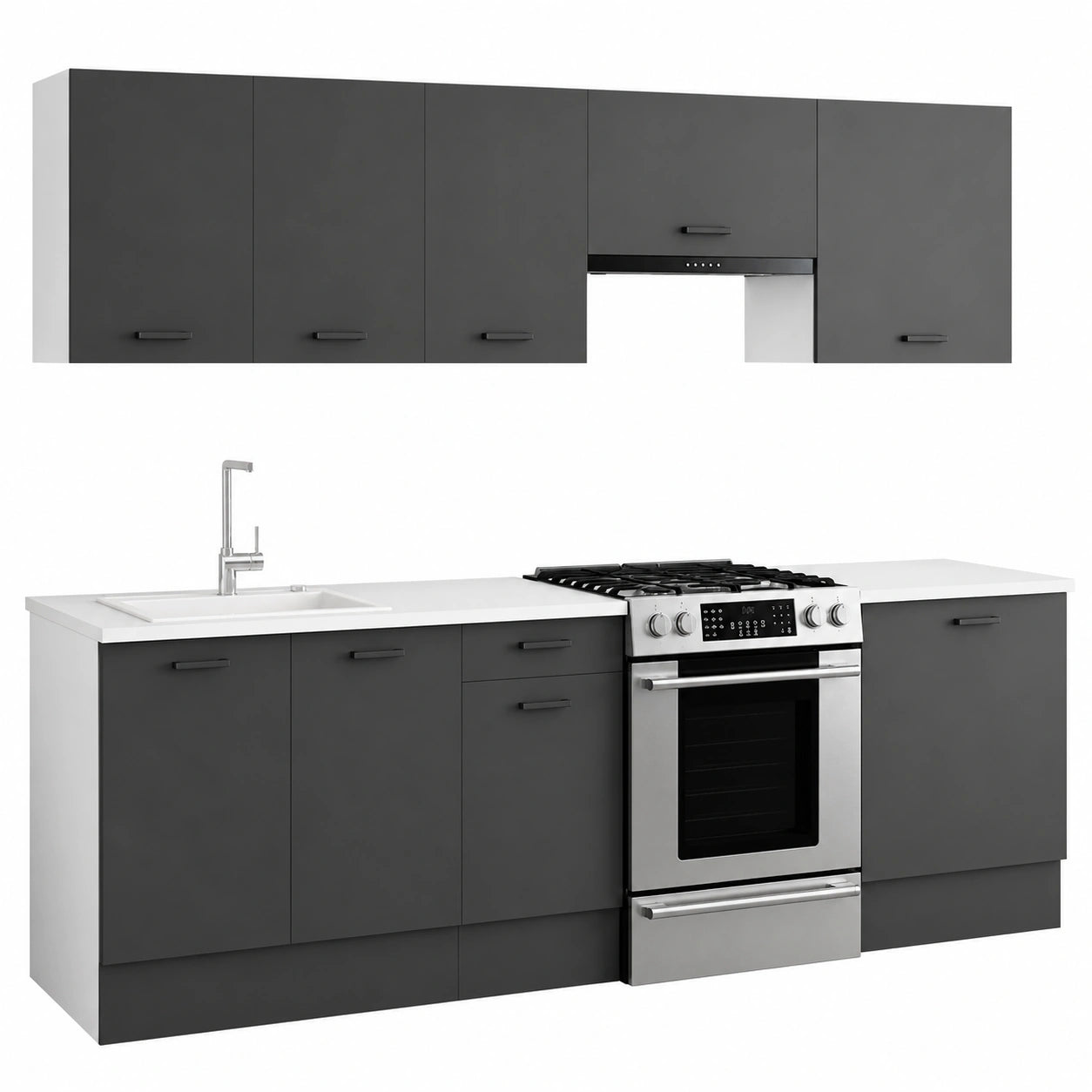 Cocina Modular Completa 240 cm con Encimera y 7 Piezas en Blanco y Gris