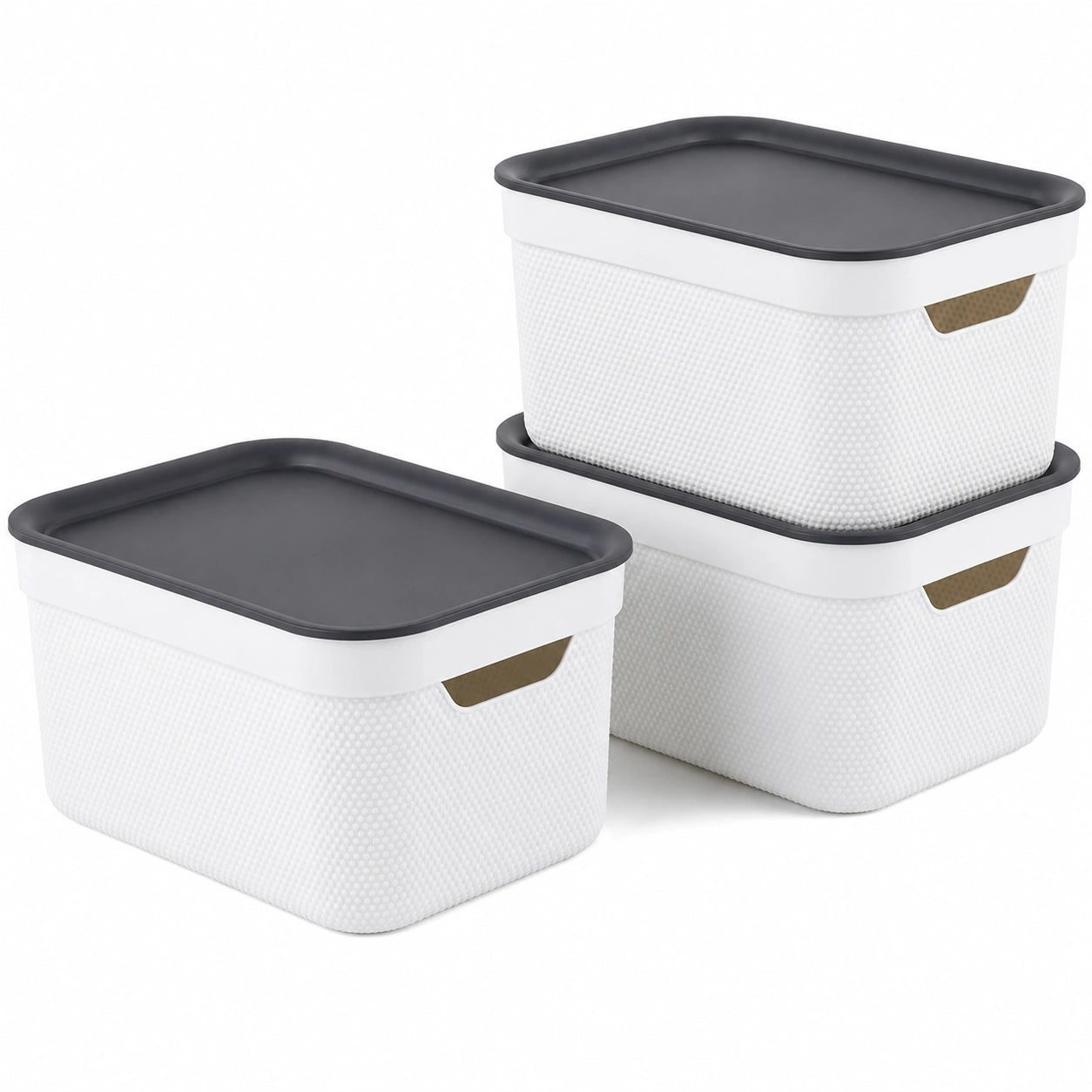 Set de 3 Cajas de Almacenamiento Jive Dekobox 5L con Tapa, Plástico Reciclado, Blanco/Antracita