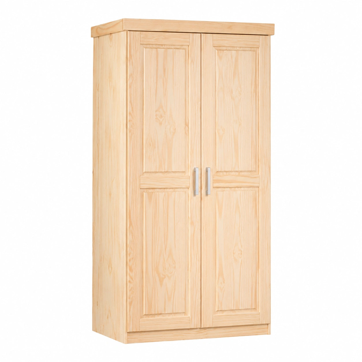 Armario de Dormitorio de Pino Macizo con 2 Puertas Batientes, Lacado Natural - Inter Link Leon