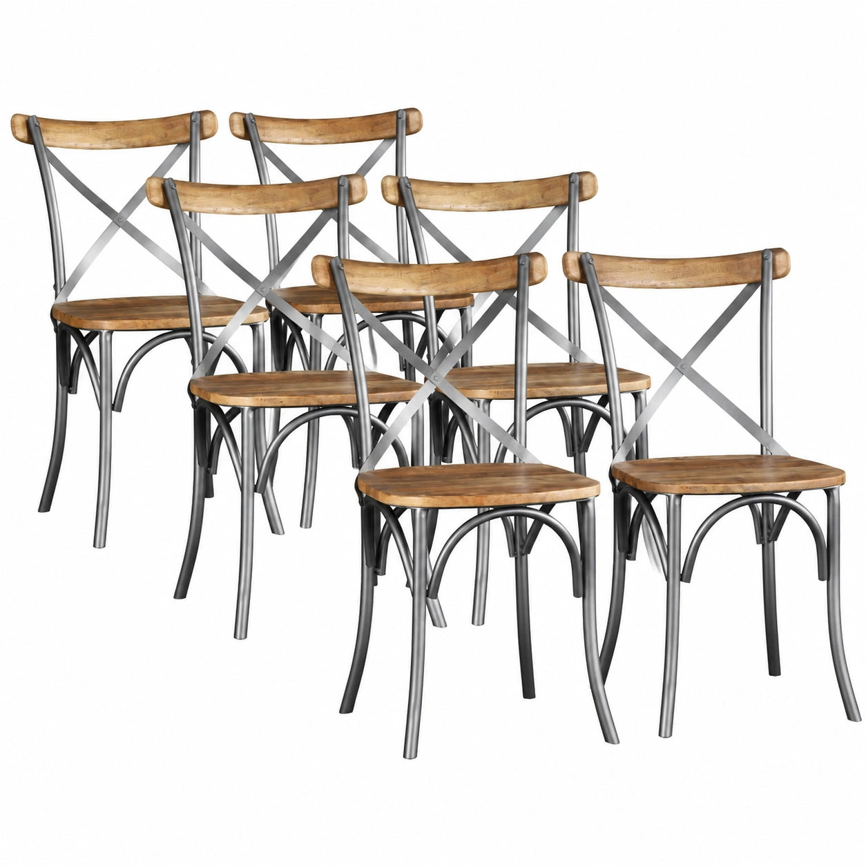 Juego de 6 Sillas de Comedor de Madera de Mango y Acero